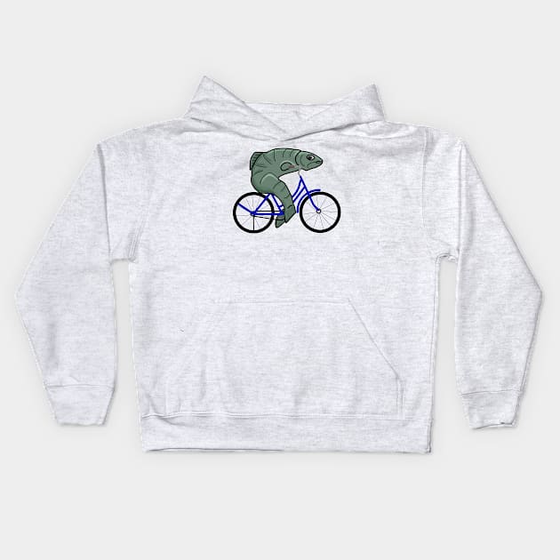 Fish on a bicycle Kids Hoodie by Sci-Emily